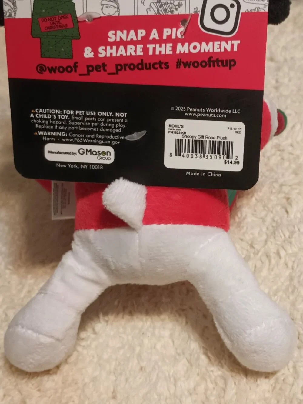 NWT ~ Peanuts Snoopy Gift Rope Plush Dog Toy